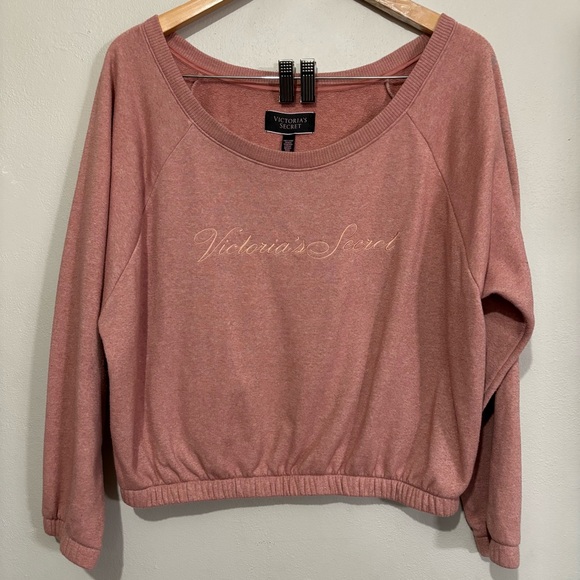 Victoria's Secret Tops - Victoria's Secret Pink Embroidered Cropped Pullover Sweatshirt Size Lg